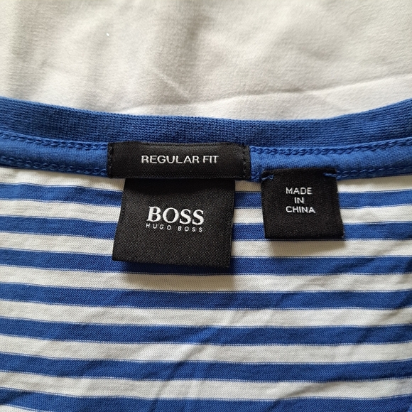 Hugo Boss | Blue & white striped regular fit ment short sleeve t shirt - Picture 8 of 11